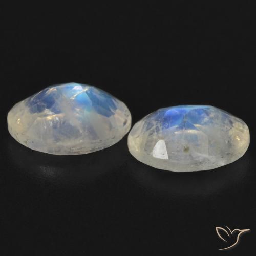 Rainbow Moonstone Gemstones in 7.1 x 5.3 mm Size for Sale, Rainbow Moonstone Stones in Bluish White Color