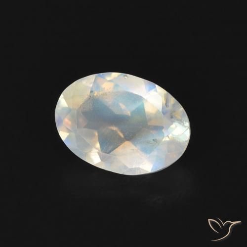 0.72 ct White Rainbow Moonstone Stone, Natural Rainbow Moonstone in Oval Facet Shape for Sale