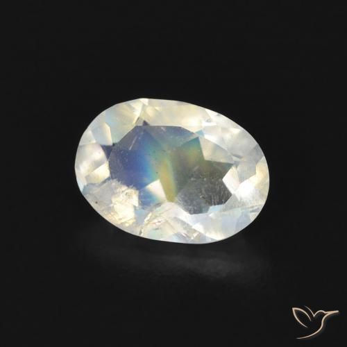 0.67 ct White Rainbow Moonstone Stone, Natural Rainbow Moonstone in Oval Facet Shape for Sale