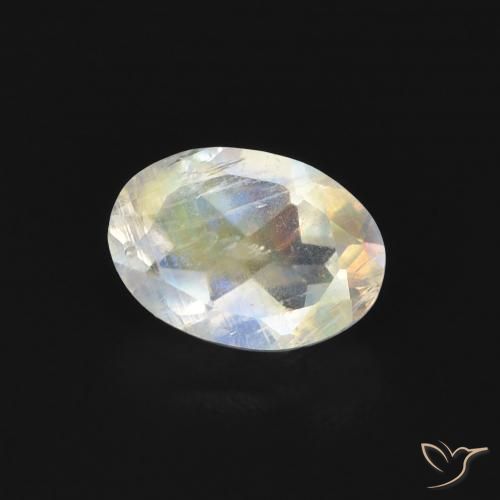 0.76 ct White Rainbow Moonstone Stone, Natural Rainbow Moonstone in Oval Facet Shape for Sale