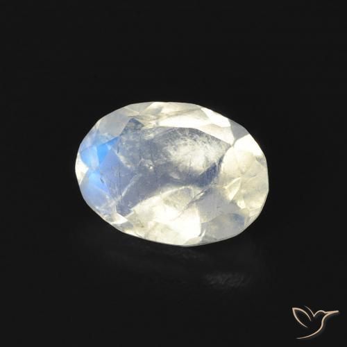 0.74 ct White Rainbow Moonstone Stone, Natural Rainbow Moonstone in Oval Facet Shape for Sale