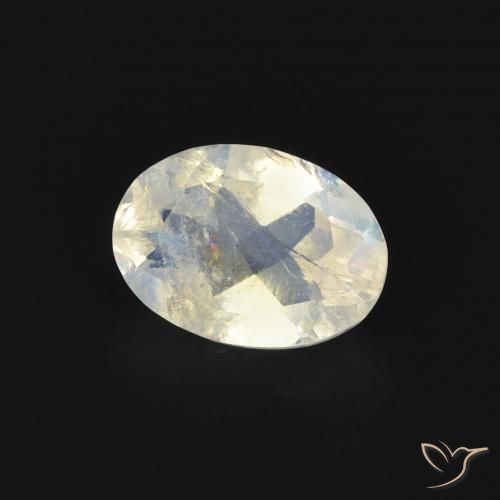 0.74 ct White Rainbow Moonstone Stone, Natural Rainbow Moonstone in Oval Facet Shape for Sale
