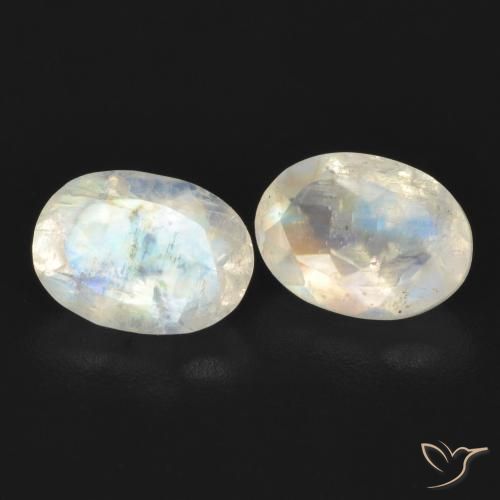 1.67 ctw White Rainbow Moonstone Stones, Natural Rainbow Moonstone in Oval Facet Shape for Sale