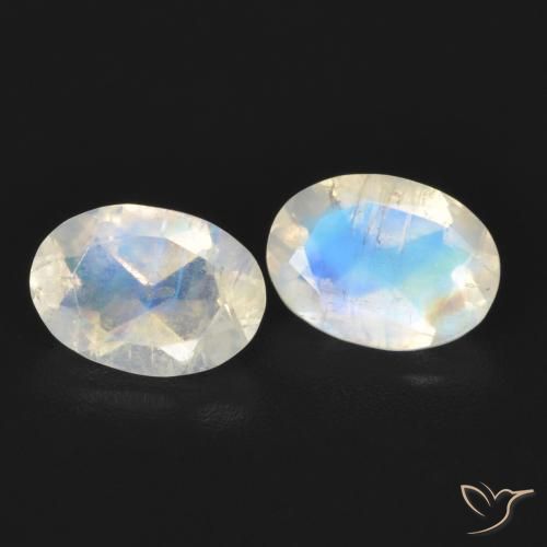 1.48 ctw White Rainbow Moonstone Stones, Natural Rainbow Moonstone in Oval Facet Shape for Sale