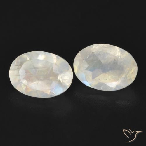 1.55 ctw White Rainbow Moonstone Stones, Natural Rainbow Moonstone in Oval Facet Shape for Sale