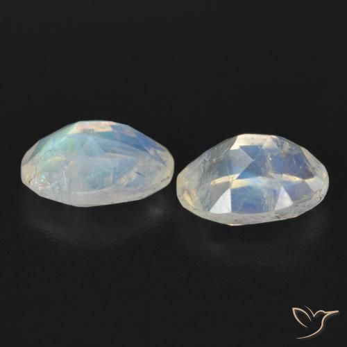 Rainbow Moonstone Gemstones in 7.3 x 5.3 mm Size for Sale, Rainbow Moonstone Stones in Bluish White Color