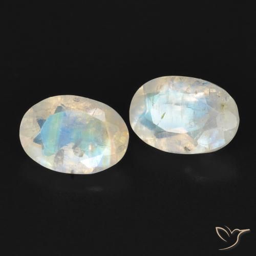 1.51 ctw White Rainbow Moonstone Stones, Natural Rainbow Moonstone in Oval Facet Shape for Sale