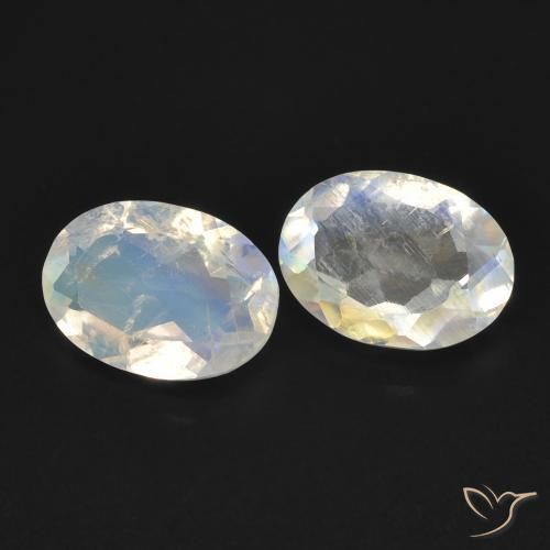 1.41 ctw White Rainbow Moonstone Stones, Natural Rainbow Moonstone in Oval Facet Shape for Sale