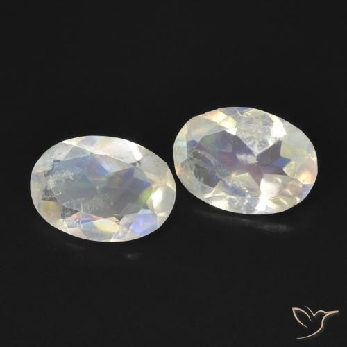1.13 ctw White Rainbow Moonstone Stones, Natural Rainbow Moonstone in Oval Facet Shape for Sale