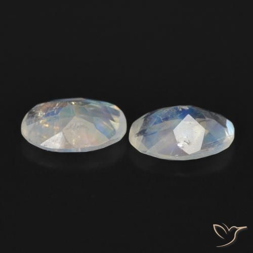 Rainbow Moonstone Gemstones in 7 x 5 mm (calibrated) Size for Sale, Rainbow Moonstone Stones in Bluish White Color