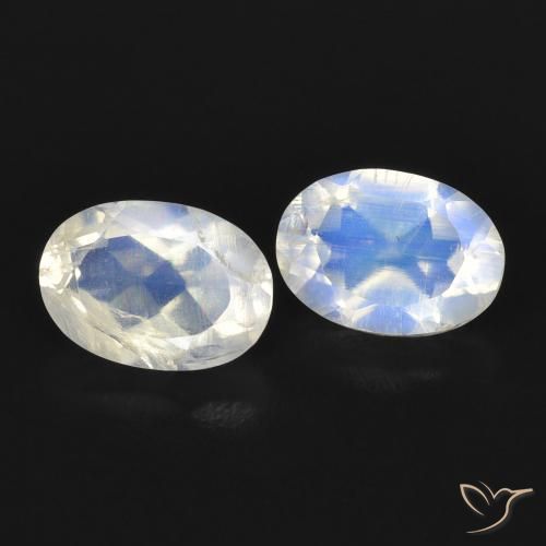1.63 ctw White Rainbow Moonstone Stones, Natural Rainbow Moonstone in Oval Facet Shape for Sale
