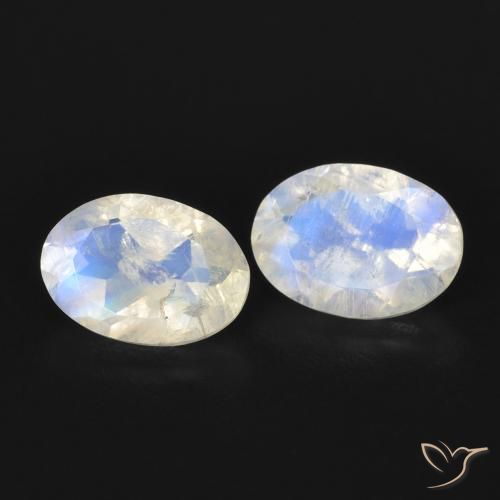 1.48 ctw White Rainbow Moonstone Stones, Natural Rainbow Moonstone in Oval Facet Shape for Sale