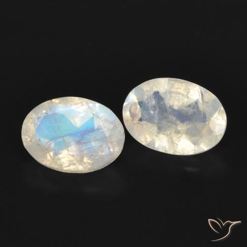 1.53 ctw White Rainbow Moonstone Stones, Natural Rainbow Moonstone in Oval Facet Shape for Sale