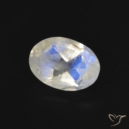0.77 ct White Rainbow Moonstone Stone, Natural Rainbow Moonstone in Oval Facet Shape for Sale