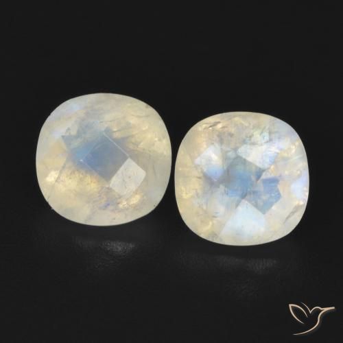 1.56ctw Natural Bluish White Rainbow Moonstone, Cushion, Translucent