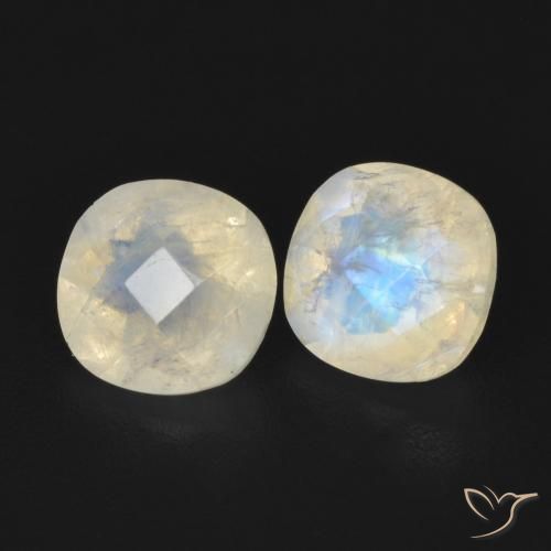 1.56 ctw White Rainbow Moonstone Stones, Natural Rainbow Moonstone in Cushion-Cut Shape for Sale