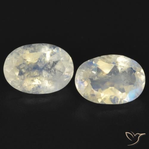 1.47 ctw White Rainbow Moonstone Stones, Natural Rainbow Moonstone in Oval Facet Shape for Sale