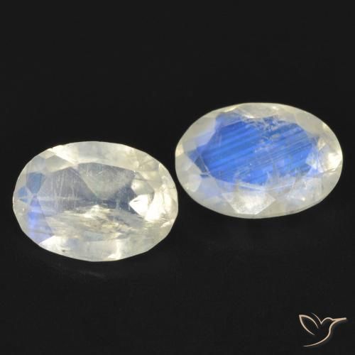 1.24 ctw White Rainbow Moonstone Stones, Natural Rainbow Moonstone in Oval Facet Shape for Sale