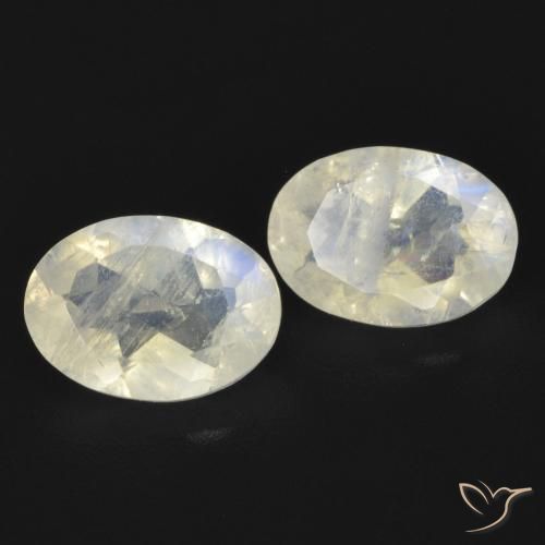1.48 ctw White Rainbow Moonstone Stones, Natural Rainbow Moonstone in Oval Facet Shape for Sale
