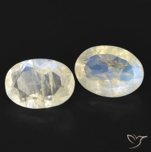 1.52 ctw White Rainbow Moonstone Stones, Natural Rainbow Moonstone in Oval Facet Shape for Sale