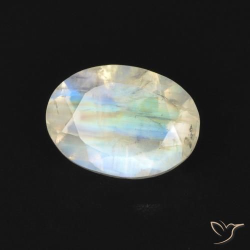 0.85 ct White Rainbow Moonstone Stone, Natural Rainbow Moonstone in Oval Facet Shape for Sale