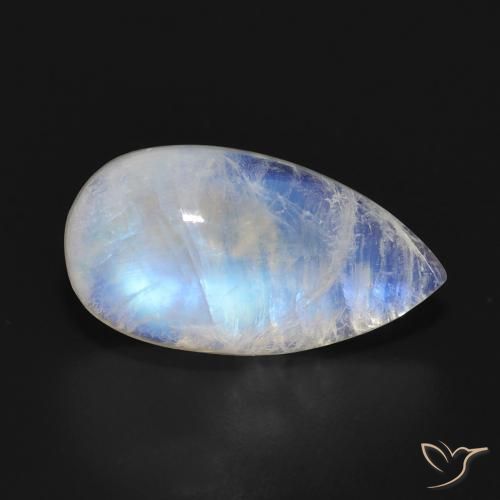 9.43 ct White Rainbow Moonstone Stone, Natural Rainbow Moonstone in Pear Cabochon Shape for Sale