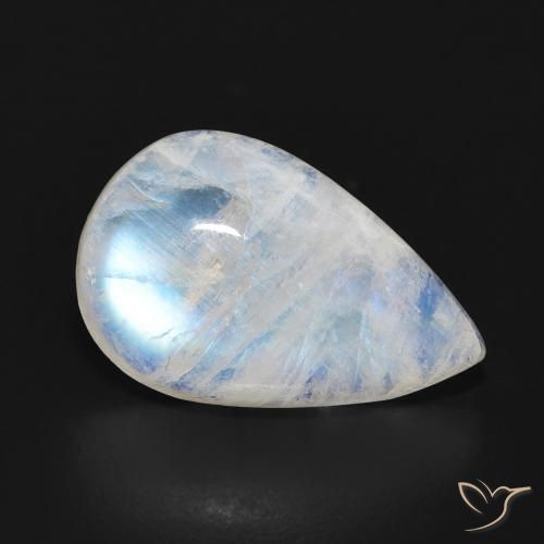 7.16 ct White Rainbow Moonstone Stone, Natural Rainbow Moonstone in Pear Cabochon Shape for Sale