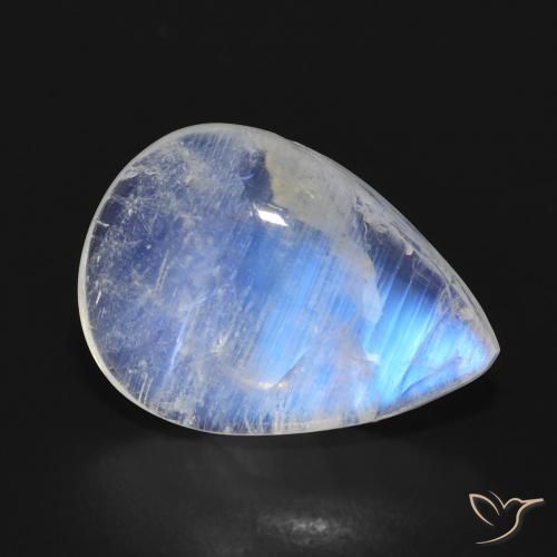 7.54ct Natural Bluish White Rainbow Moonstone, Pear Shape, Translucent