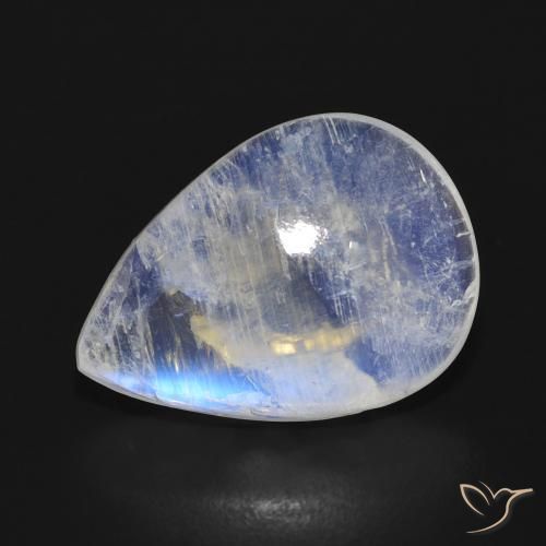 7.54 ct White Rainbow Moonstone Stone, Natural Rainbow Moonstone in Pear Cabochon Shape for Sale