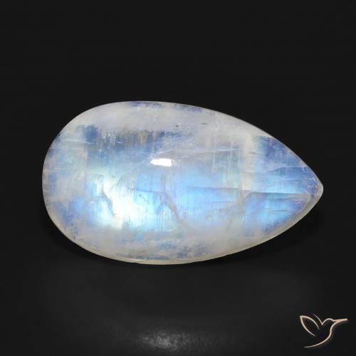 11.38 ct White Rainbow Moonstone Stone, Natural Rainbow Moonstone in Pear Cabochon Shape for Sale