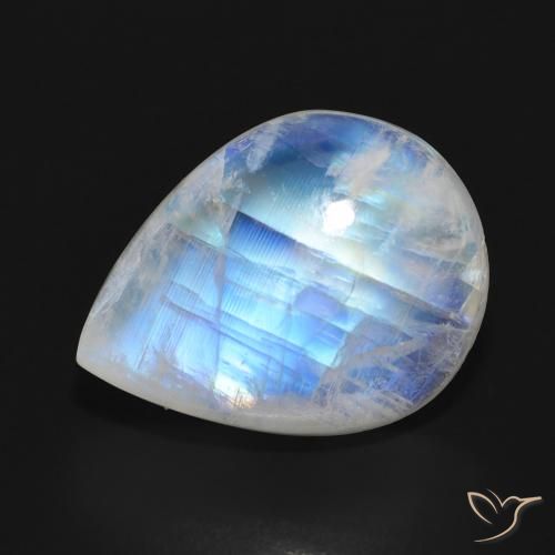 13.00ct Natural Bluish White Rainbow Moonstone, Pear Shape, Translucent