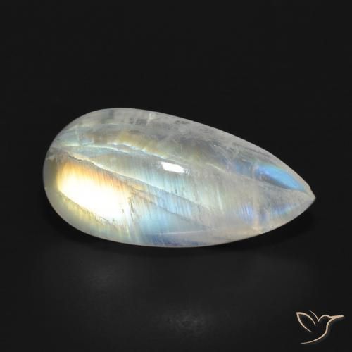 7.08 ct White Rainbow Moonstone Stone, Natural Rainbow Moonstone in Pear Cabochon Shape for Sale