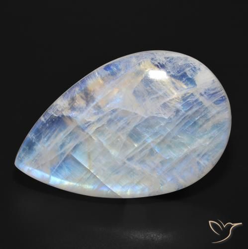 47.73 ct White Rainbow Moonstone Stone, Natural Rainbow Moonstone in Pear Cabochon Shape for Sale