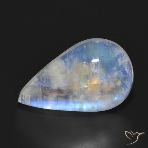 13.93 ct White Rainbow Moonstone Stone, Natural Rainbow Moonstone in Pear Cabochon Shape for Sale
