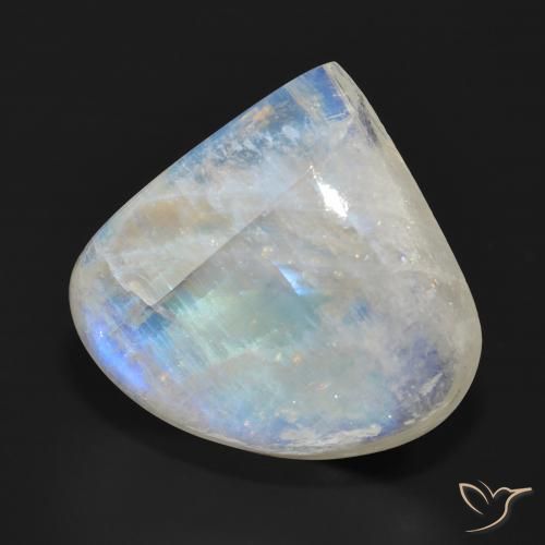 26.26 ct White Rainbow Moonstone Stone, Natural Rainbow Moonstone in Pear Cabochon Shape for Sale