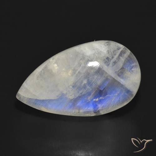 21.02 ct White Rainbow Moonstone Stone, Natural Rainbow Moonstone in Pear Cabochon Shape for Sale