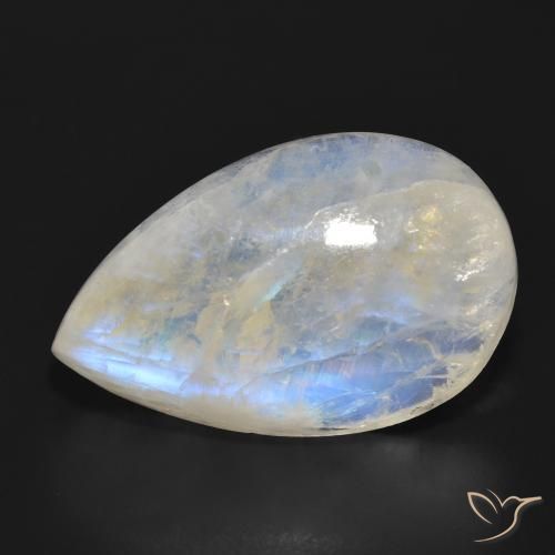 28.68 ct White Rainbow Moonstone Stone, Natural Rainbow Moonstone in Pear Cabochon Shape for Sale
