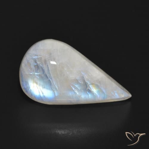 12.76 ct White Rainbow Moonstone Stone, Natural Rainbow Moonstone in Pear Cabochon Shape for Sale