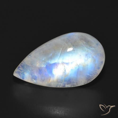 14.91ct Natural Bluish White Rainbow Moonstone, Pear Shape, Translucent