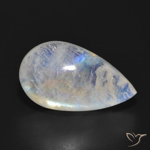 14.91 ct White Rainbow Moonstone Stone, Natural Rainbow Moonstone in Pear Cabochon Shape for Sale