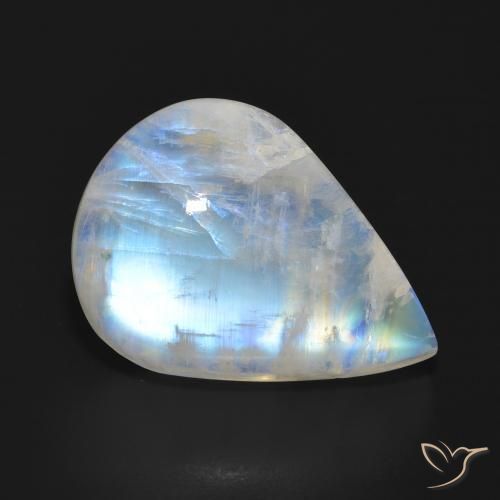 18.57 ct White Rainbow Moonstone Stone, Natural Rainbow Moonstone in Pear Cabochon Shape for Sale