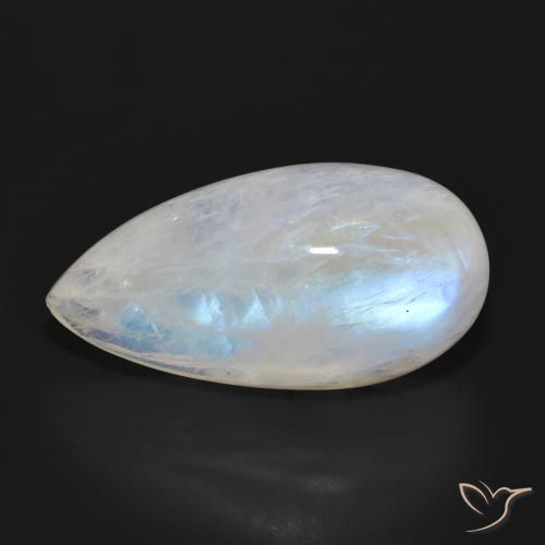 25.85ct Natural Bluish White Rainbow Moonstone, Pear Shape, Translucent