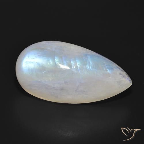 25.85 ct White Rainbow Moonstone Stone, Natural Rainbow Moonstone in Pear Cabochon Shape for Sale