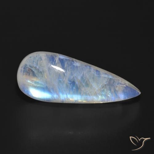 18.31 ct White Rainbow Moonstone Stone, Natural Rainbow Moonstone in Pear Cabochon Shape for Sale