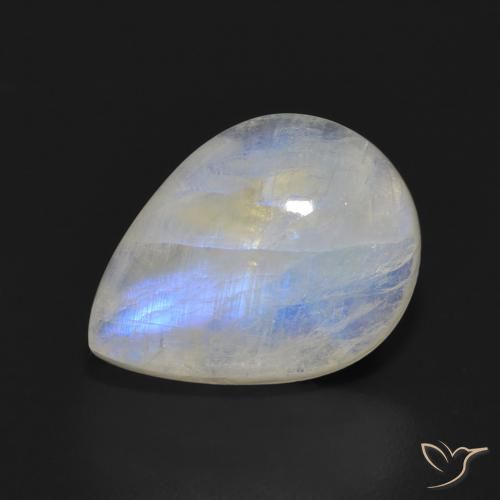 10.73 ct White Rainbow Moonstone Stone, Natural Rainbow Moonstone in Pear Cabochon Shape for Sale