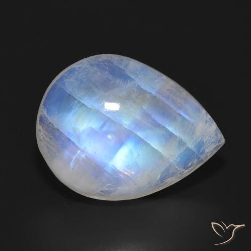 11.64ct Natural Bluish White Rainbow Moonstone, Pear Shape, Translucent