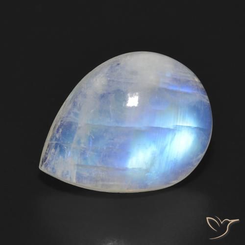 11.64 ct White Rainbow Moonstone Stone, Natural Rainbow Moonstone in Pear Cabochon Shape for Sale
