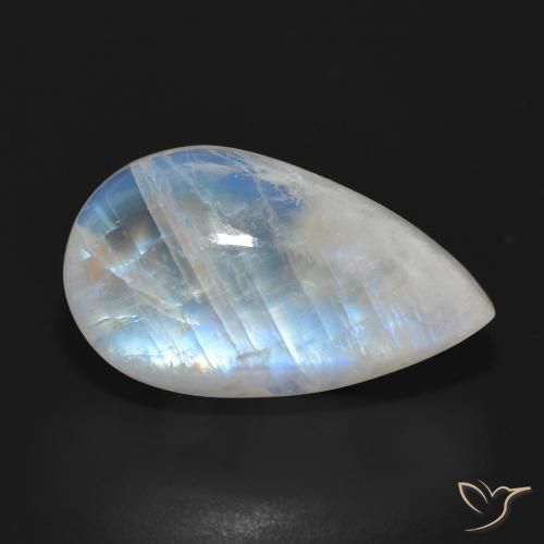 21.04 ct White Rainbow Moonstone Stone, Natural Rainbow Moonstone in Pear Cabochon Shape for Sale