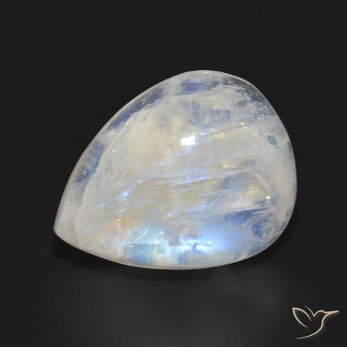 13.18 ct White Rainbow Moonstone Stone, Natural Rainbow Moonstone in Pear Cabochon Shape for Sale