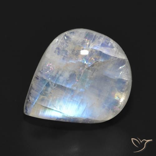 11.15 ct White Rainbow Moonstone Stone, Natural Rainbow Moonstone in Pear Cabochon Shape for Sale